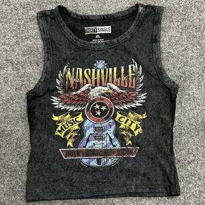 Thirty Single Tank Top Womens Size XL Black Acid Wash Nashville Graphic Crop Tee